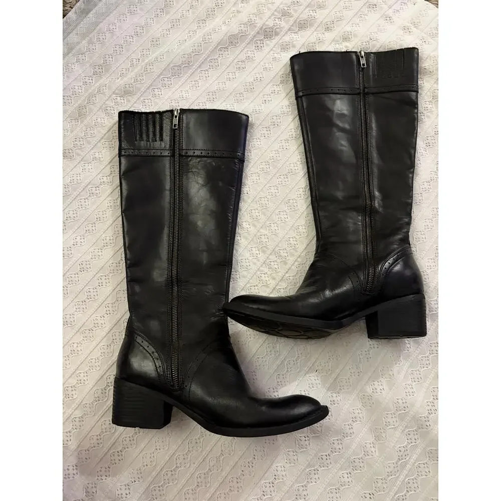 Born Black Leather Tall Riding Boots Side Zip Women's 9.5M Comfort Boots - Picture 2 of 11